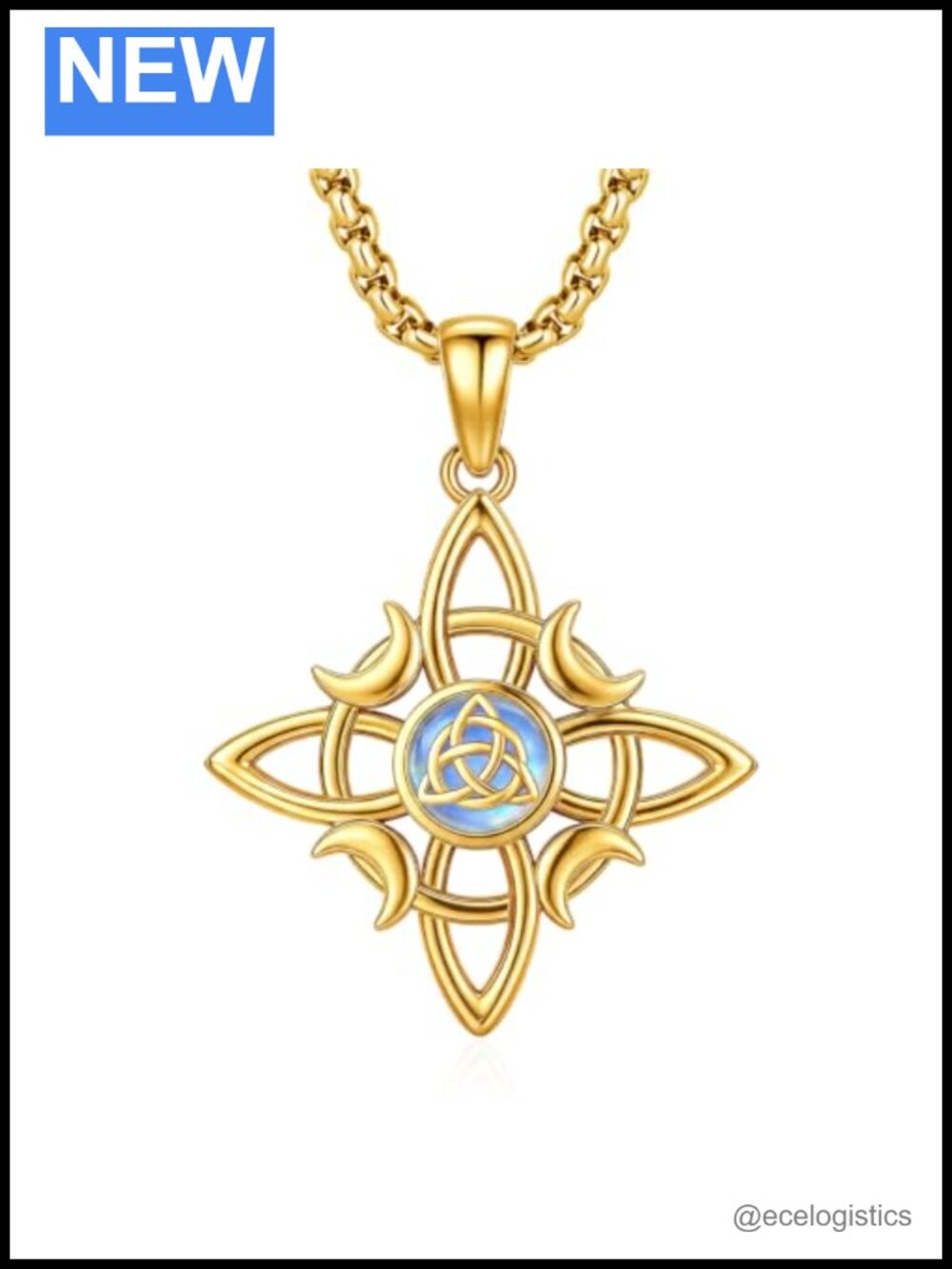 Witches Knot Necklace 925 Sterling Silver 18k Gold Plated Moonstone Pendant